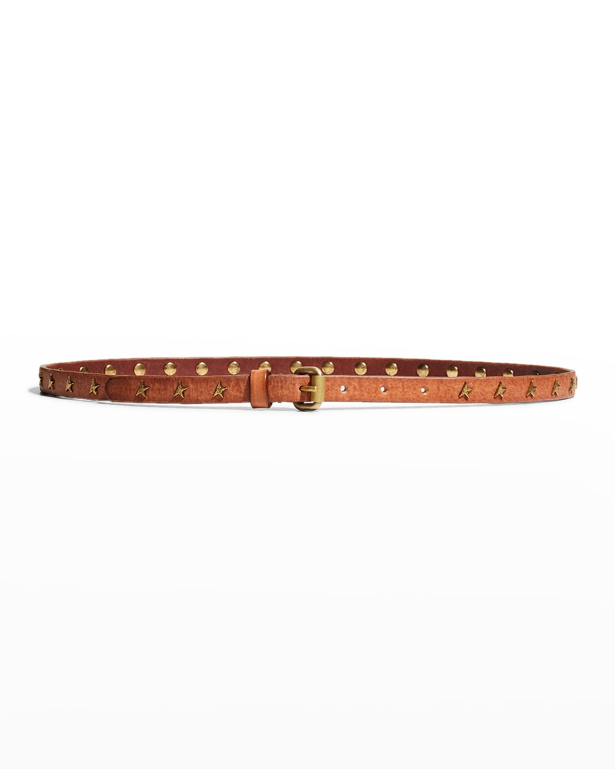 Golden Goose Molly Star Studded Leather Skinny Belt In Cuoio