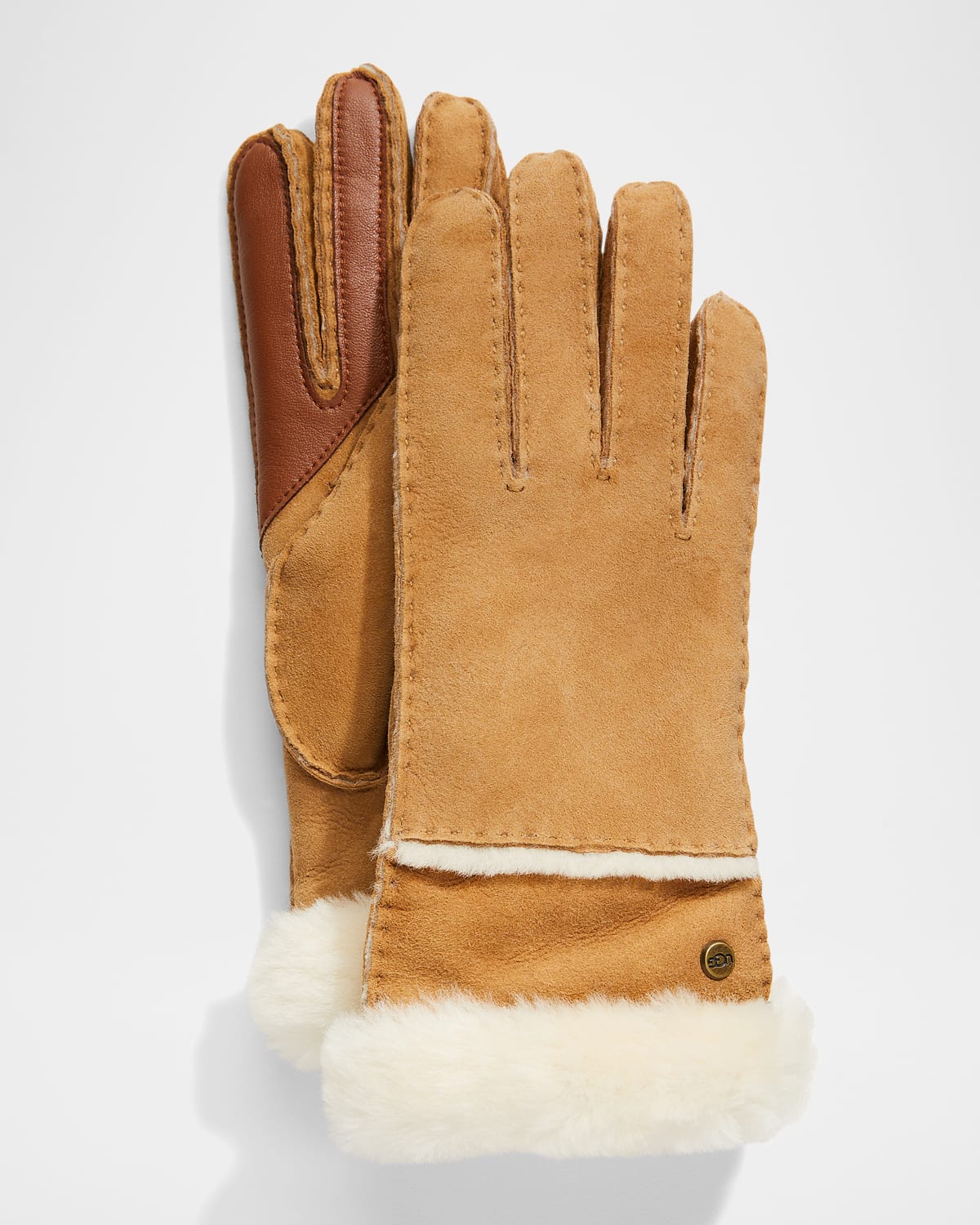 Ugg Seamed Touchscreen Shearling-lined Gloves In Chesnut