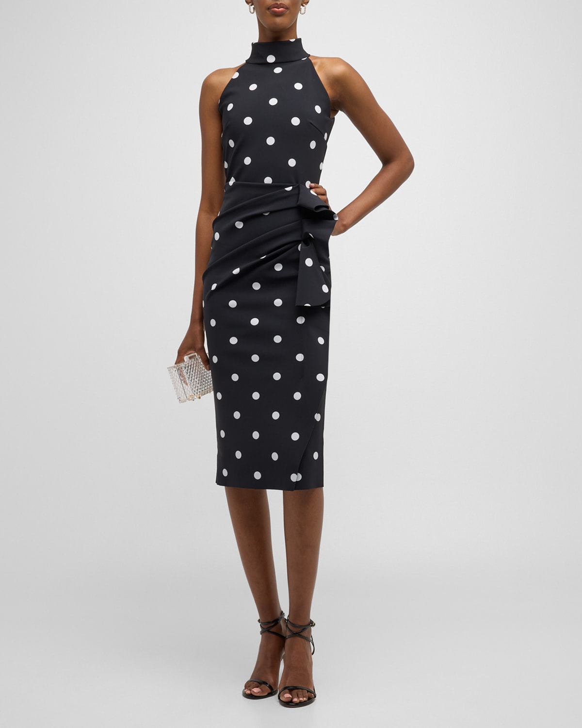 Printed Sleeveless Side-Drape Dress
