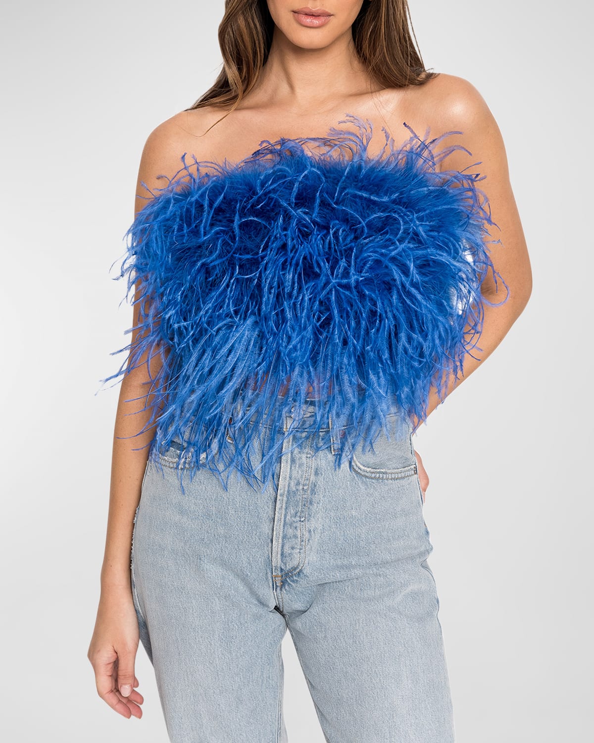 Lamarque Zaina Ostrich Feather Bustier Top In Cobalt 22