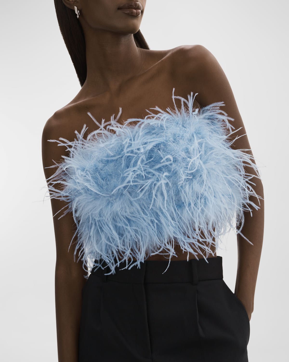 Lamarque Zaina Ostrich Feather Bustier Top In Powder Blue