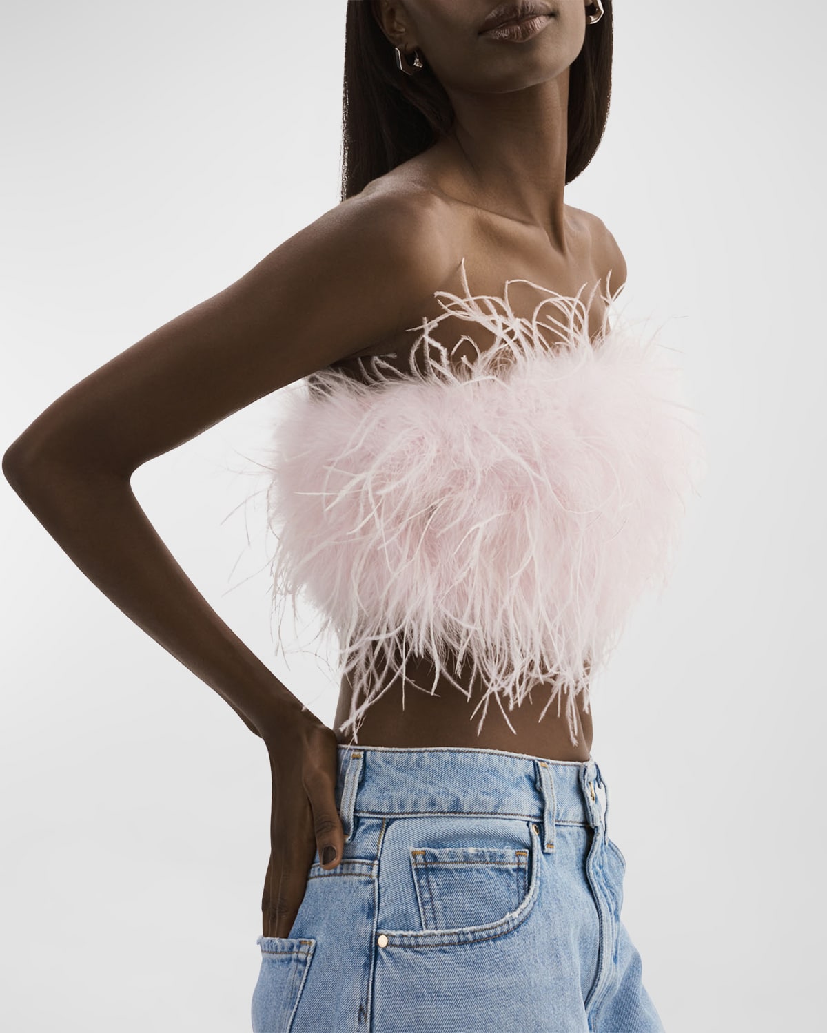 LAMARQUE ZAINA OSTRICH FEATHER BUSTIER TOP