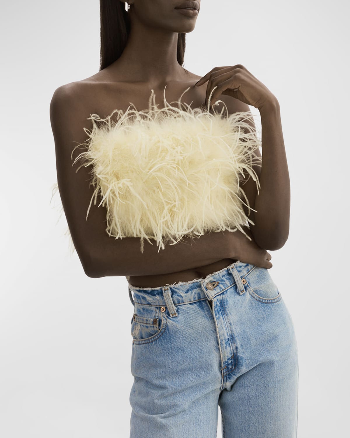 Lamarque Zaina Ostrich Feather Bustier Top In Buttermilk