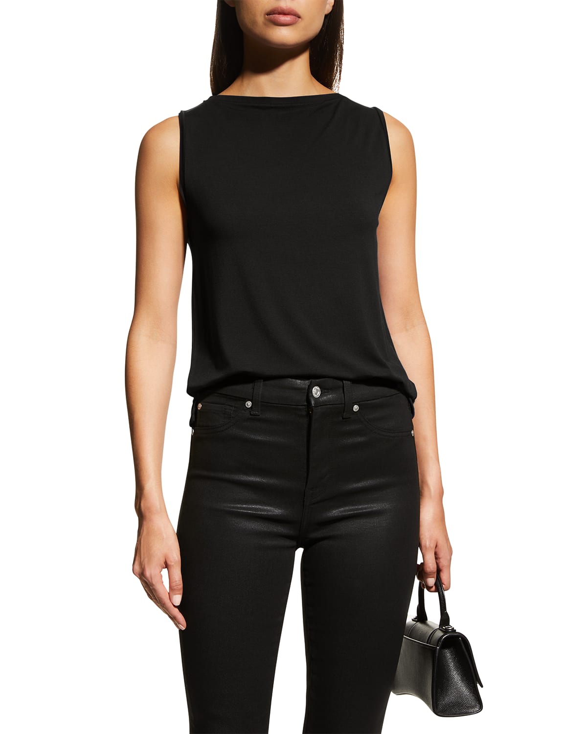 Majestic Soft Touch Semi-relaxed Boat-neck Tank In Noir