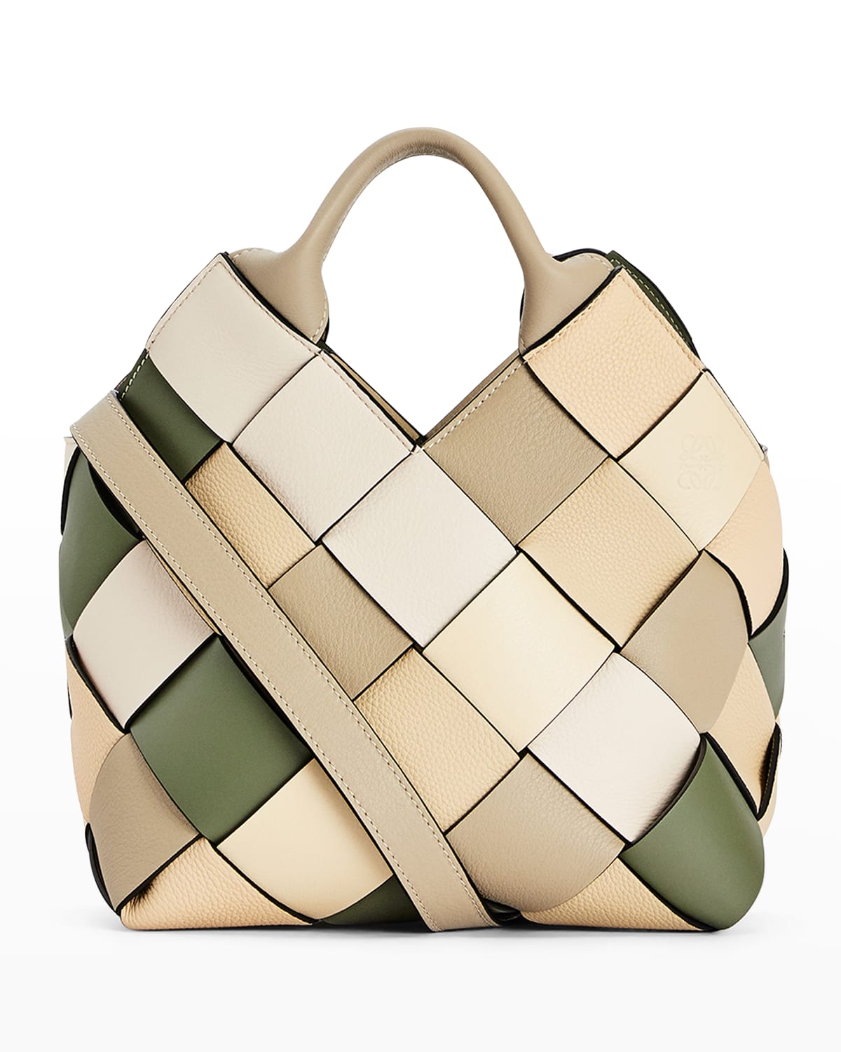 LOEWE SMALL COLORBLOCK WOVEN BASKET TOP-HANDLE BAG