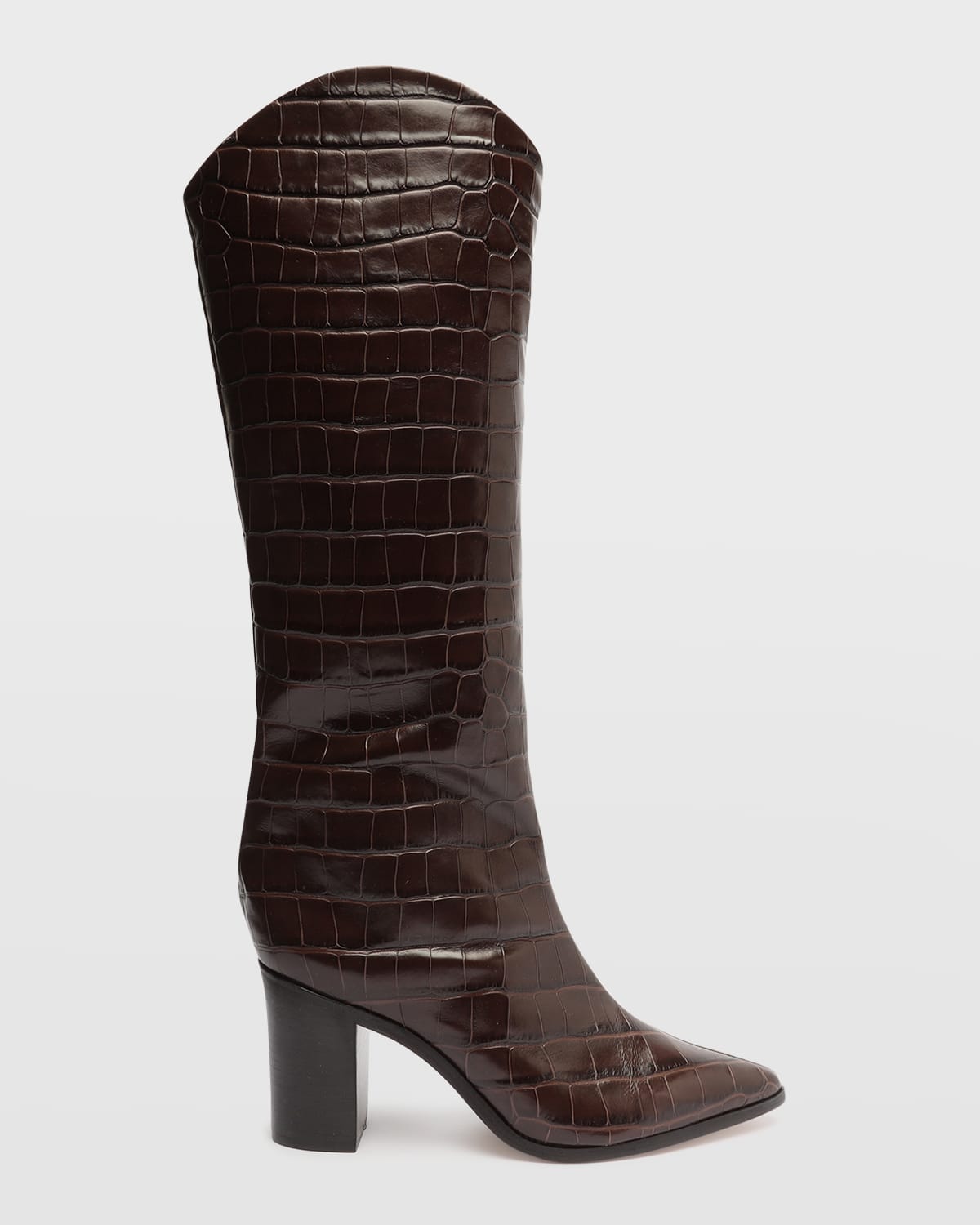 Shop Schutz Analeah Croc-embossed Knee-high Boots In Dark Chocolate