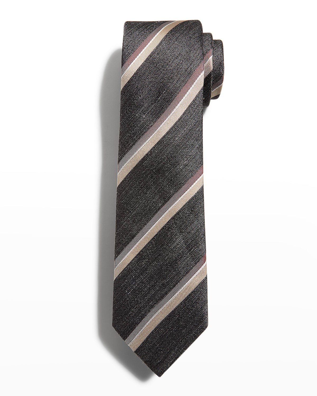 Men's Silk-Linen Herringbone Stripe Tie