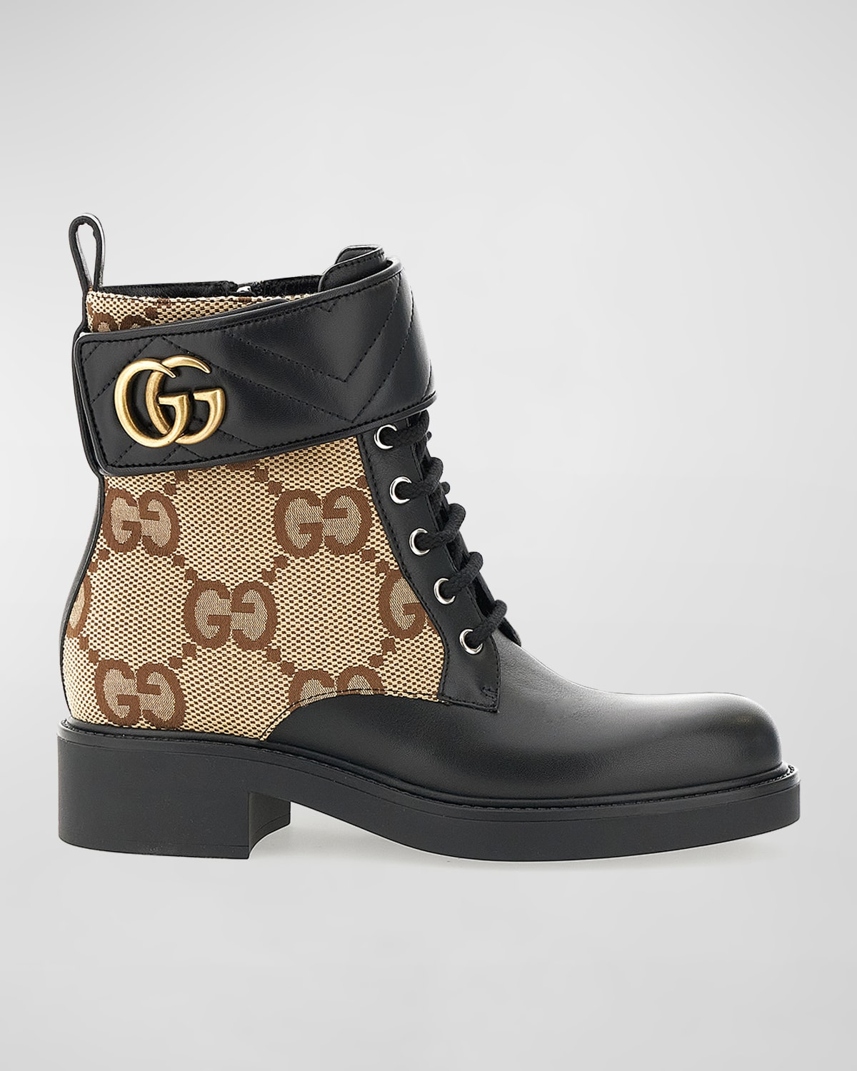 Shop Gucci Marmont Gg Canvas Lace-up Booties In Flame Grey