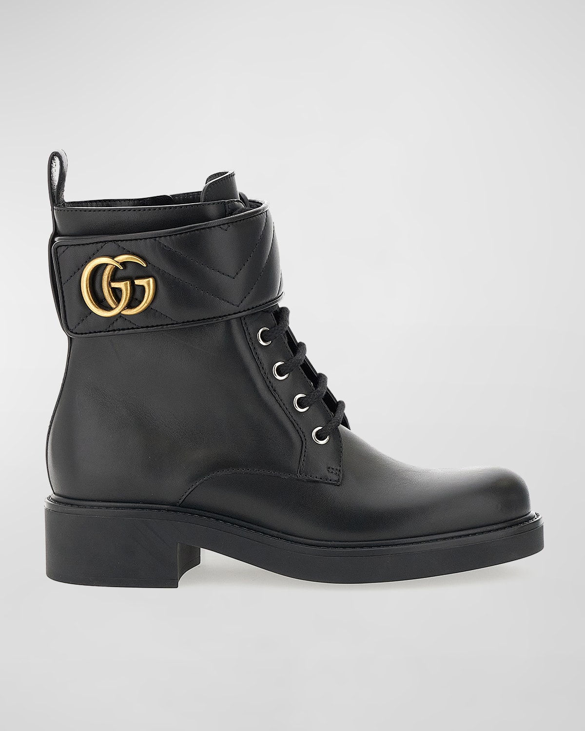 Shop Gucci Marmont Gg Leather Lace-up Booties In Nero