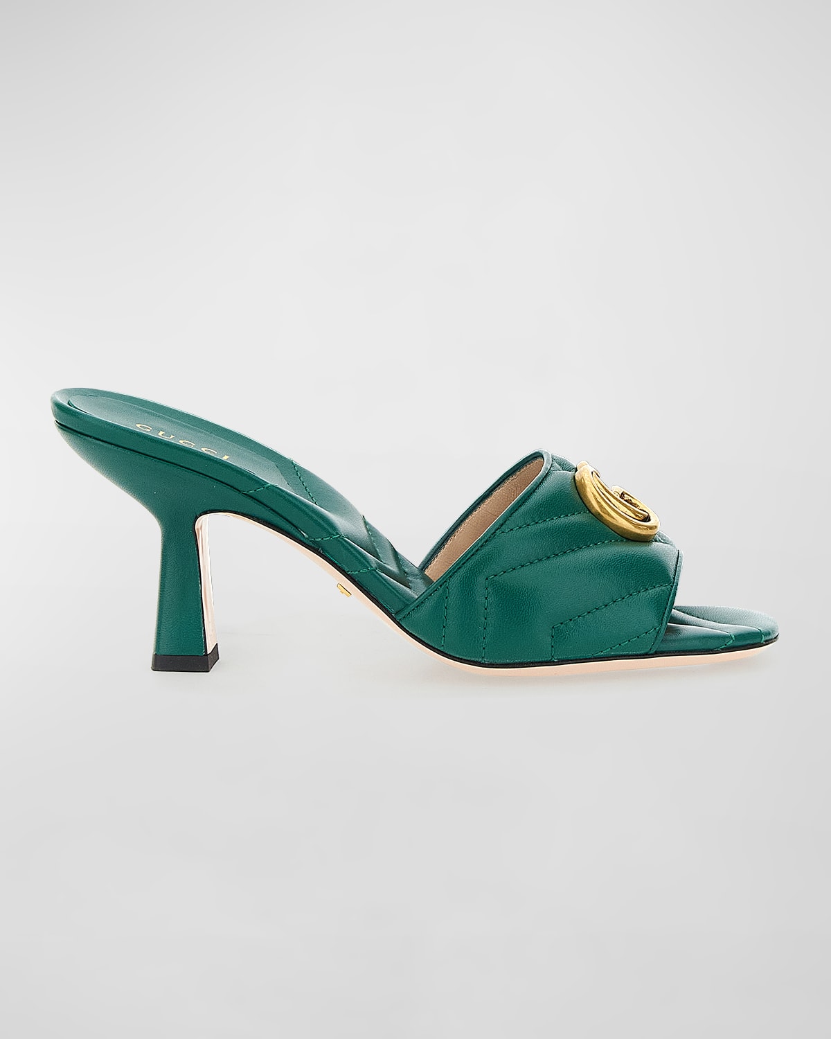 Gucci Marmont Quilted Medallion Mule Sandals In Emerald Green