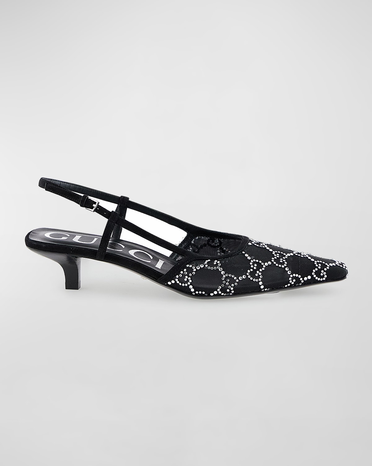 Shop Gucci Tom Crystal Gg Mesh Slingback Pumps In Black