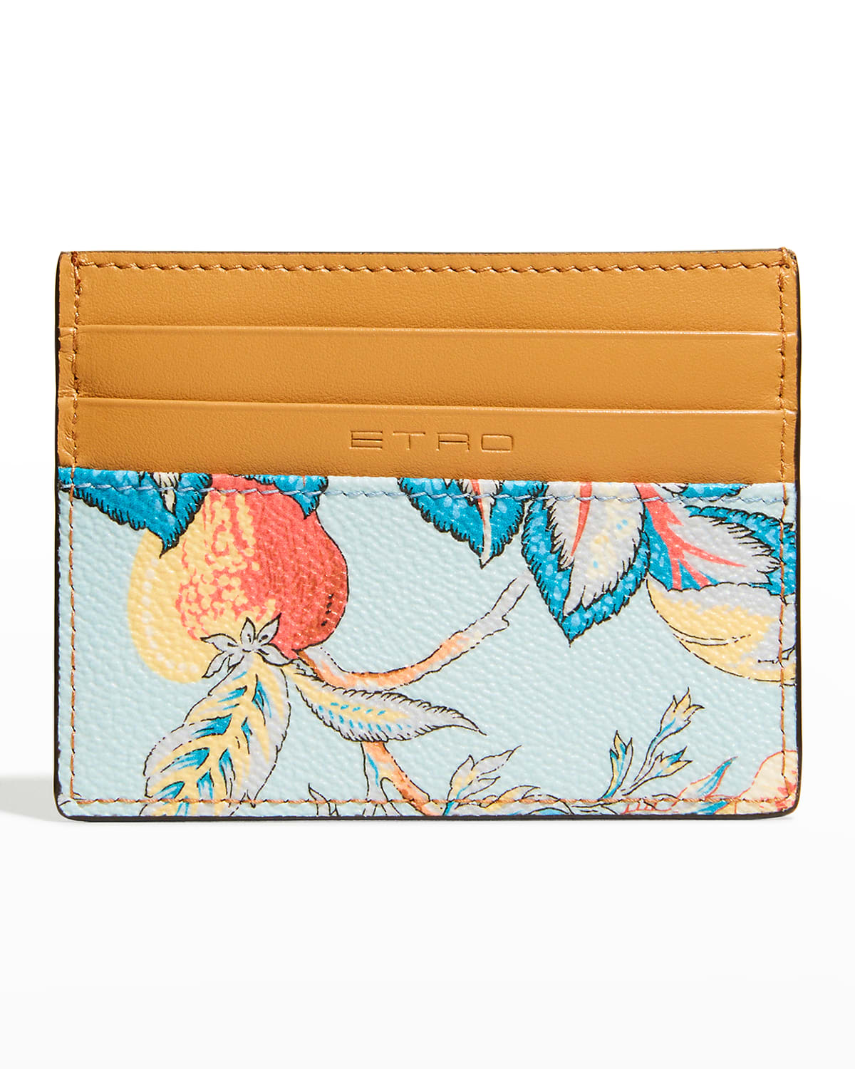 Floral-Print Leather Card Case
