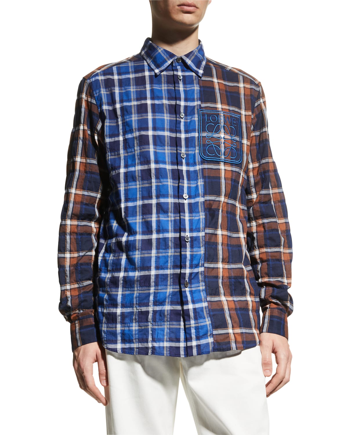 Men's Patchwork Plaid Flannel Sport Shirt