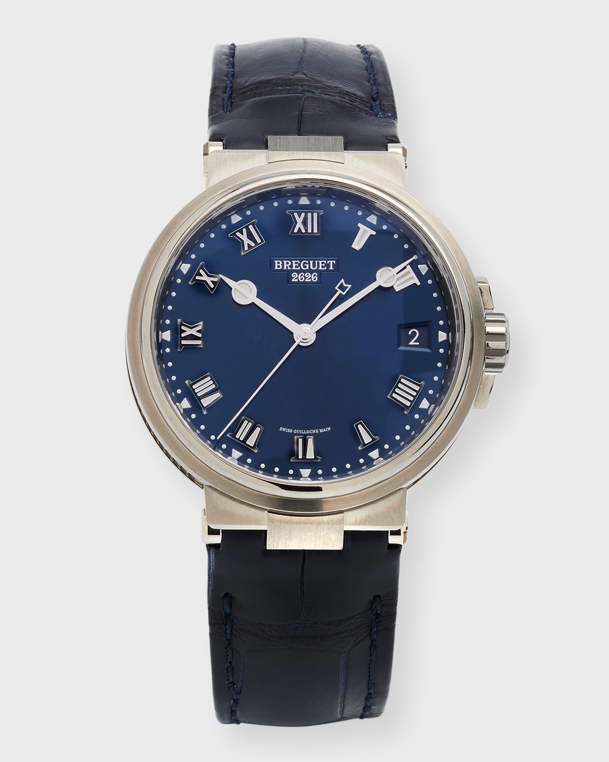 Breguet Titanium Marine Blue Dial Watch with Leather Strap