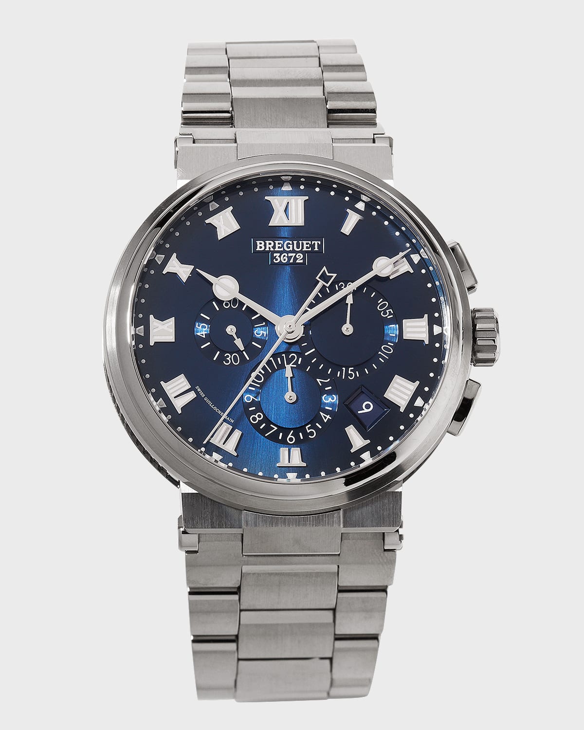 Breguet Titanium Marine Chronograph Blue Dial Watch with Bracelet Strap