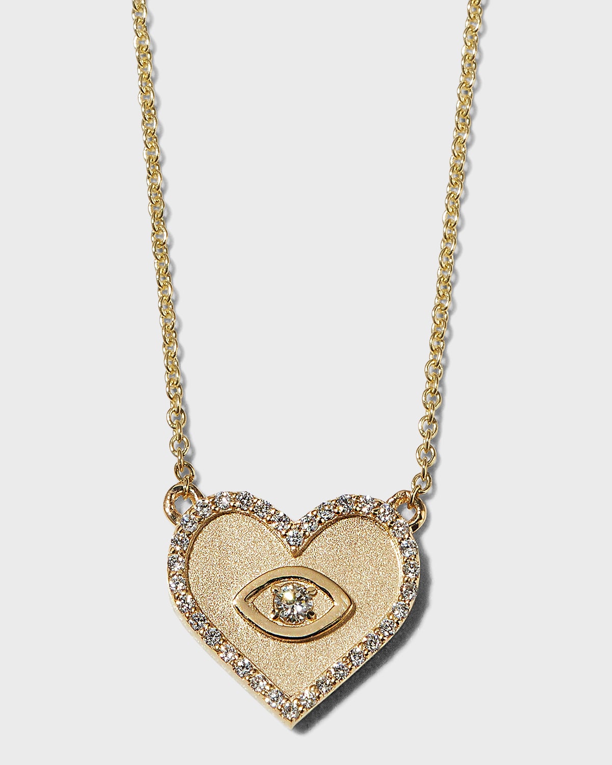 Sydney Evan Yellow Gold Small Heart Necklace With Marquise Eye