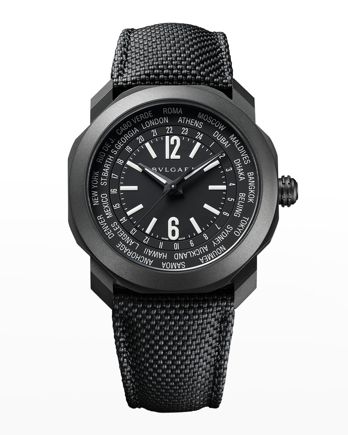 Men's Octo Roma World Timer Watch in All Black