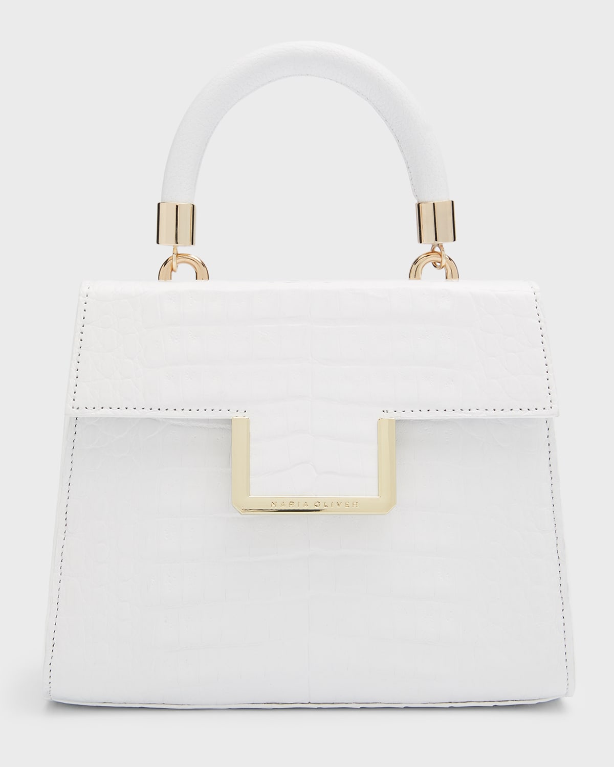 Maria Oliver Michelle Small Crocodile Top-handle Bag With Strap In White