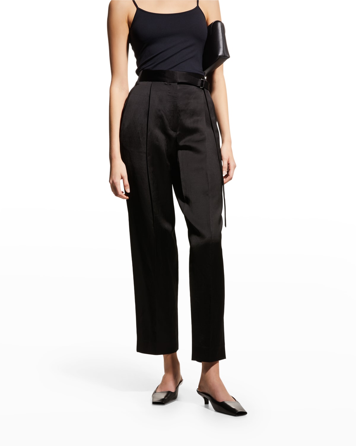 PARTOW Ava Belted Straight-Leg Ankle Pants