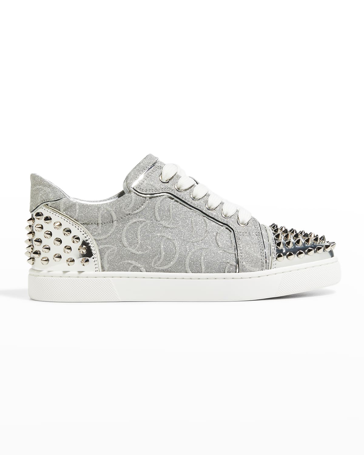 Vieira 2 - Low-top sneakers - Glittered calf leather and spikes - Silver -  Christian Louboutin