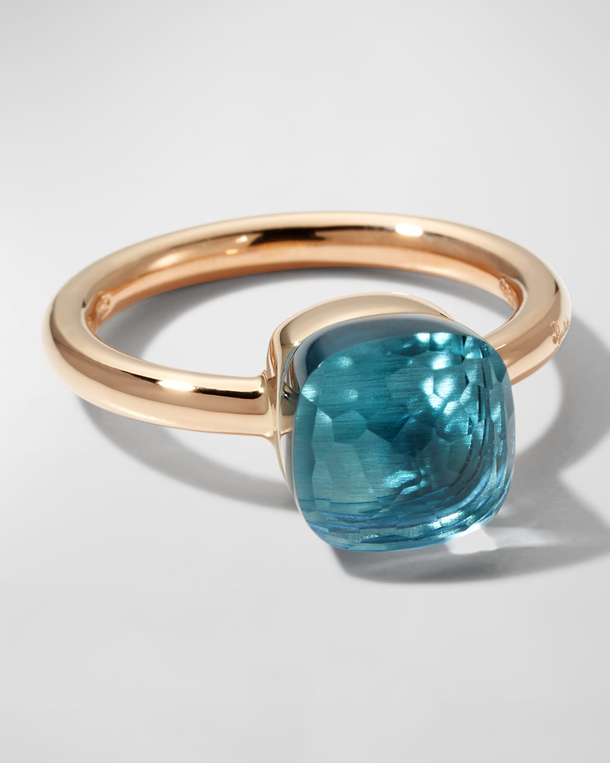 18K White Gold and Rose Gold Nudo Petit Ring with Sky Blue Topaz, Size 50