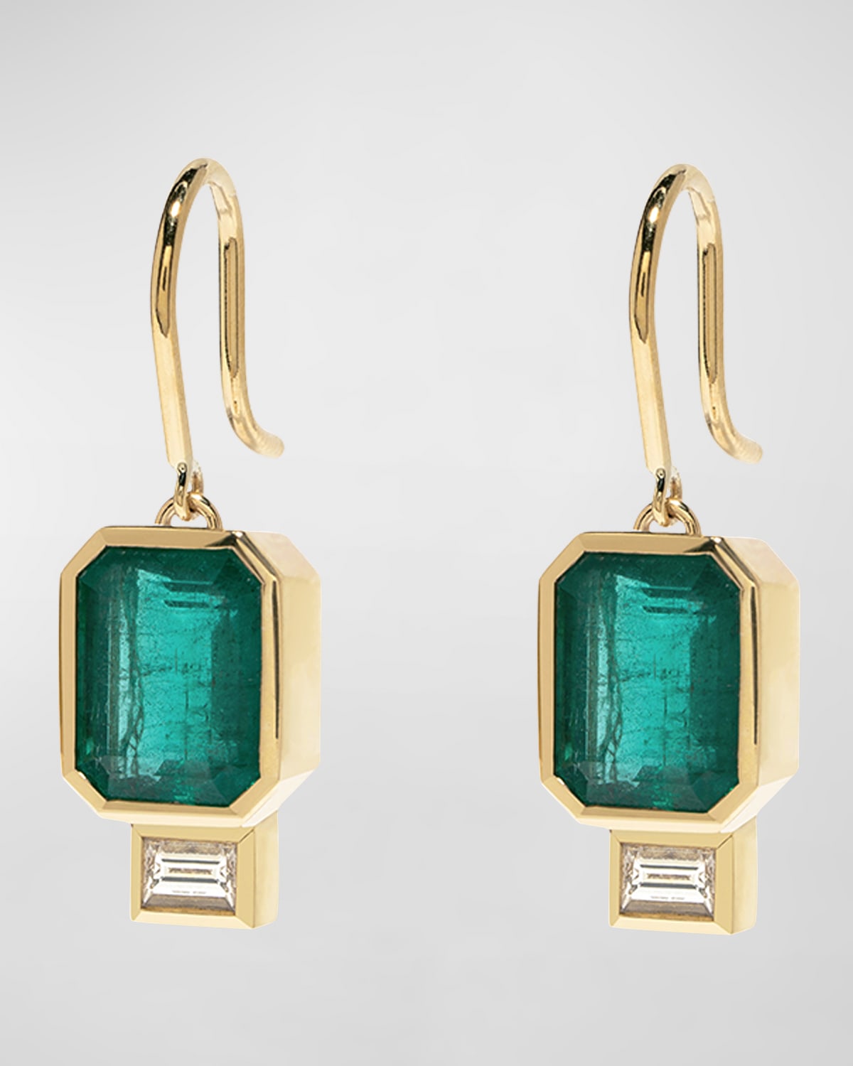 AZLEE Emerald and Baguette Diamond Earrings