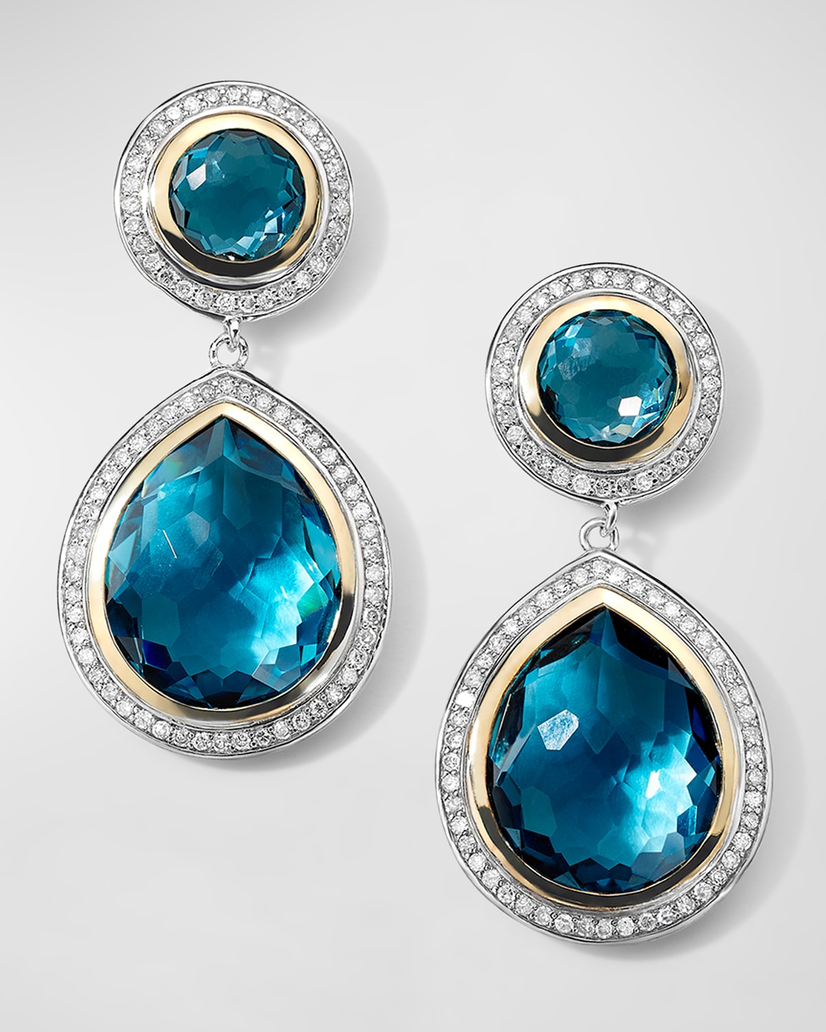 Ippolita 18k Yellow Gold & Sterling Silver Chimera Rock Candy Blue Topaz & Diamond Halo Drop Earrings In London Blue Topaz