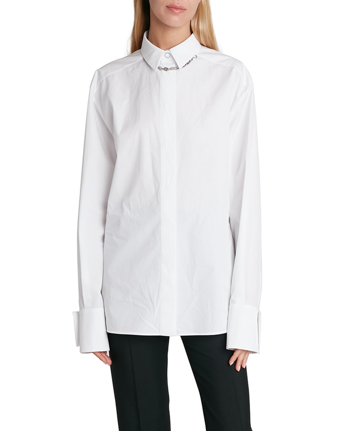 Givenchy Chain-Necklace Poplin Button-Down Shirt