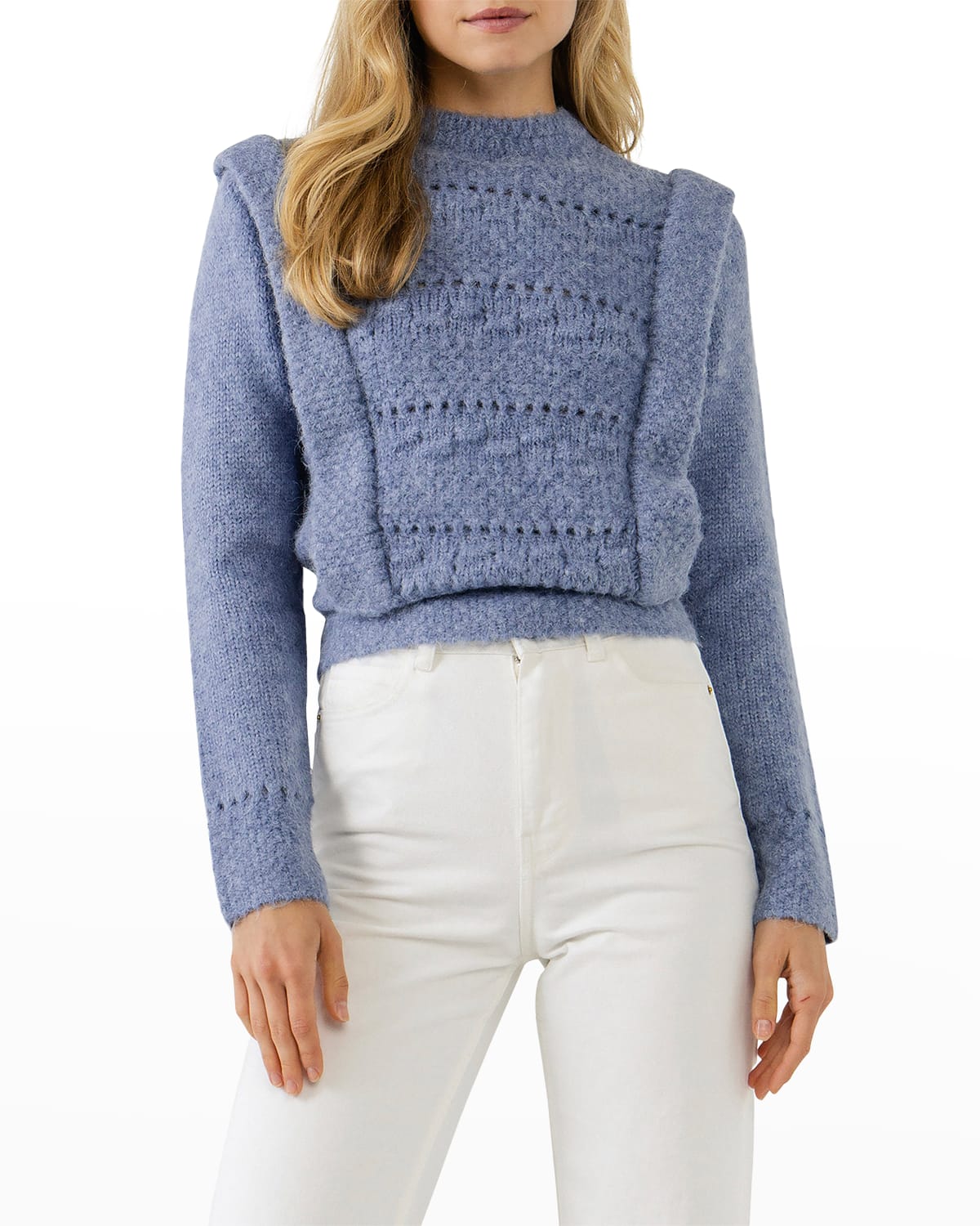 Endless Rose Chunky Wool Knit Embellished Sweater In Blue