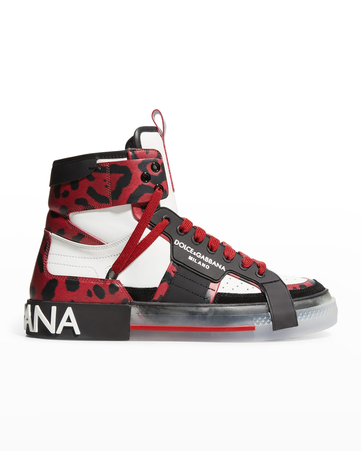 Dolce & Gabbana Men's Cheetah-print Clear-sole High-top Sneakers In Prnt/red