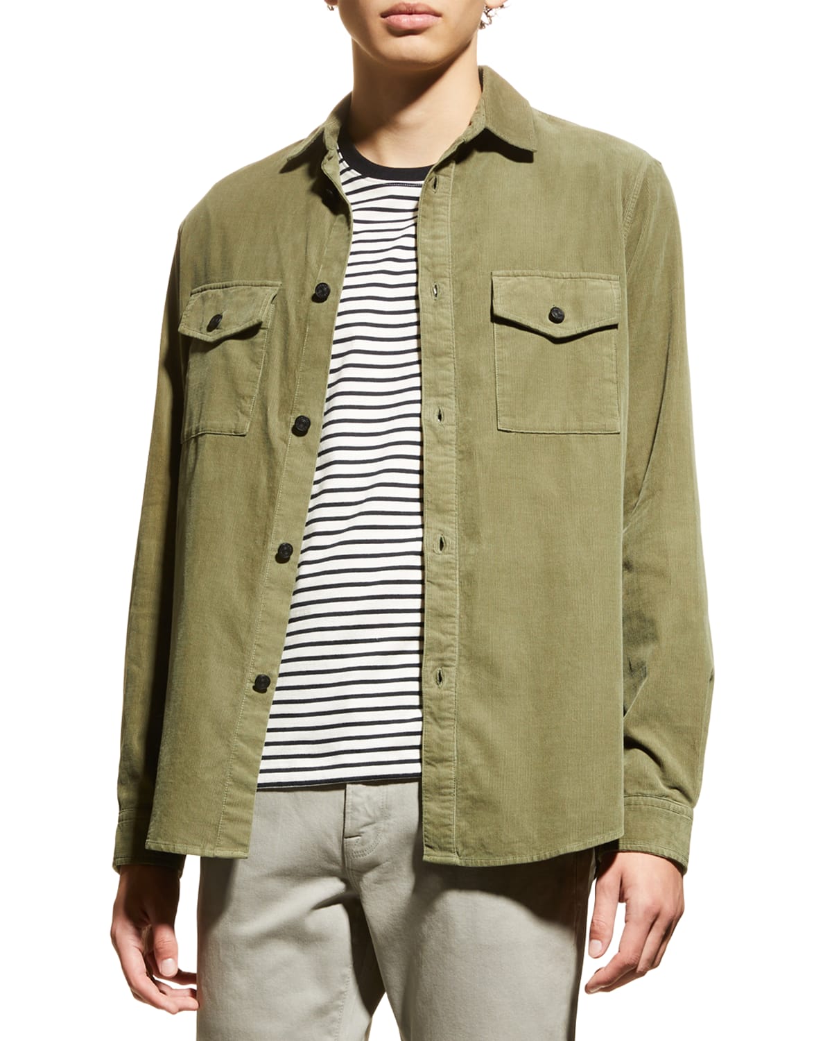 FRAME MEN'S 2-POCKET MICRO-CORDUROY SPORT SHIRT