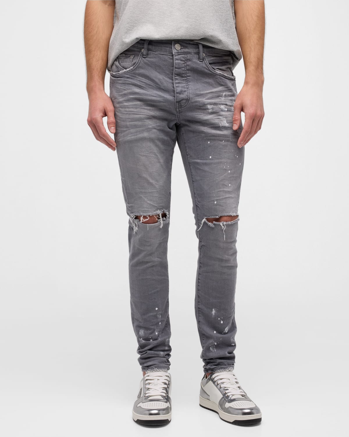 Men's Paint-Splatter Skinny Jeans, Knee Slits