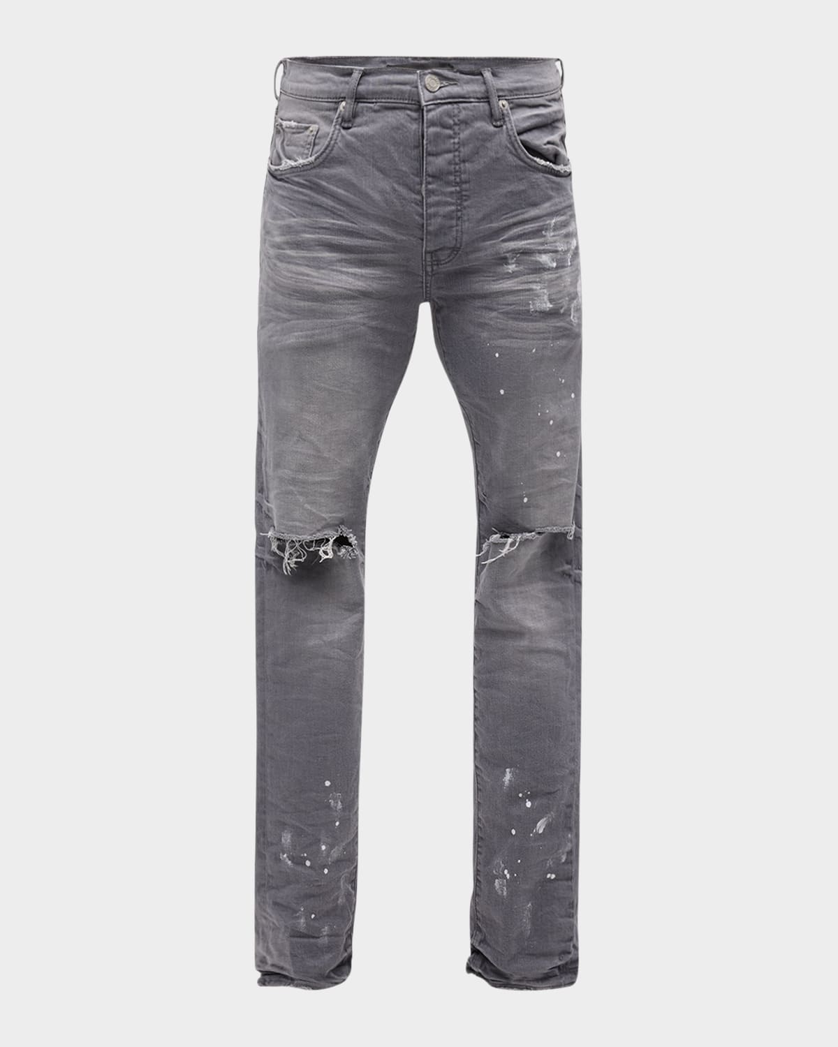 Men's Paint-Splatter Skinny Jeans, Knee Slits