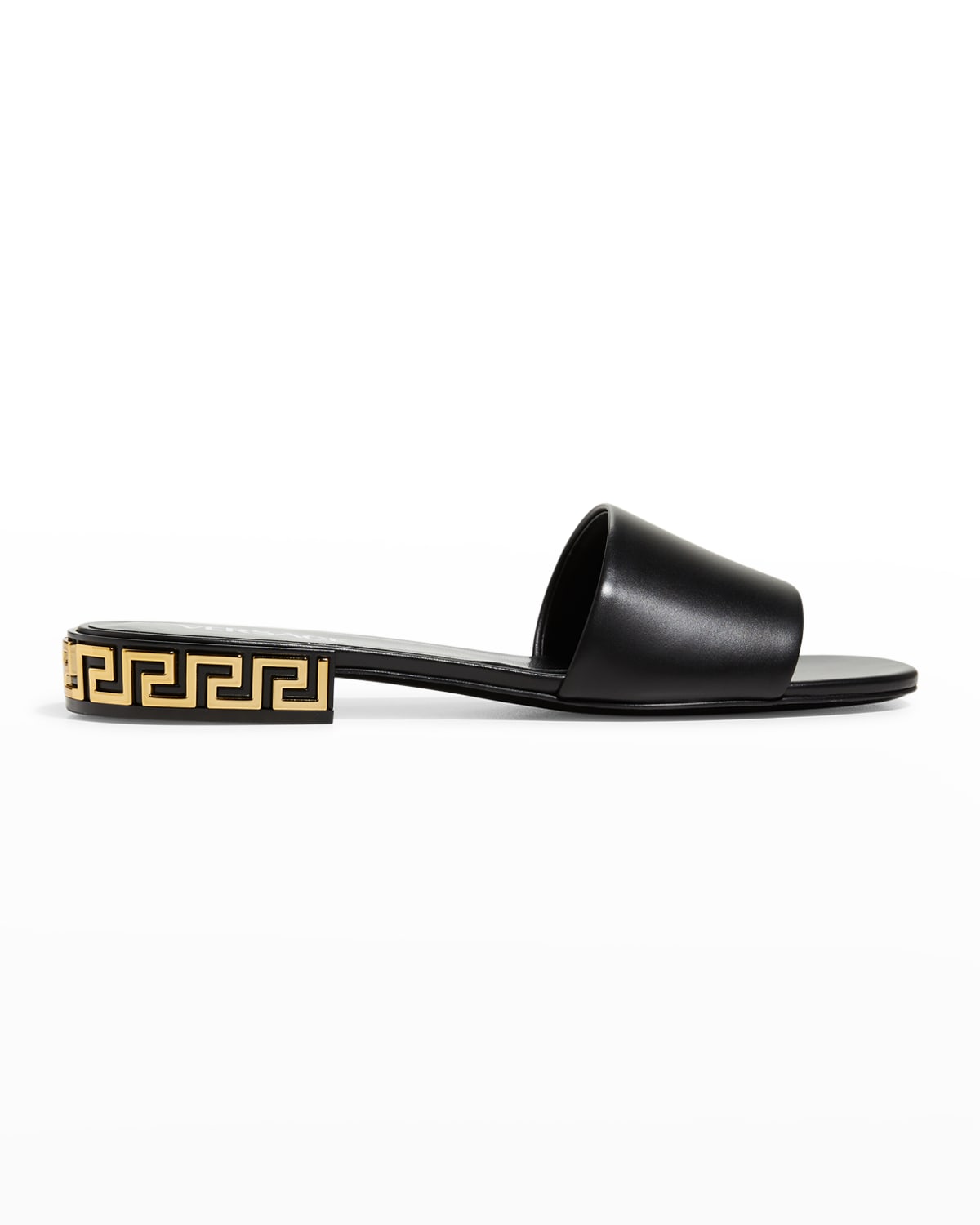 Versace Greca Calfskin Flat Mule Sandals