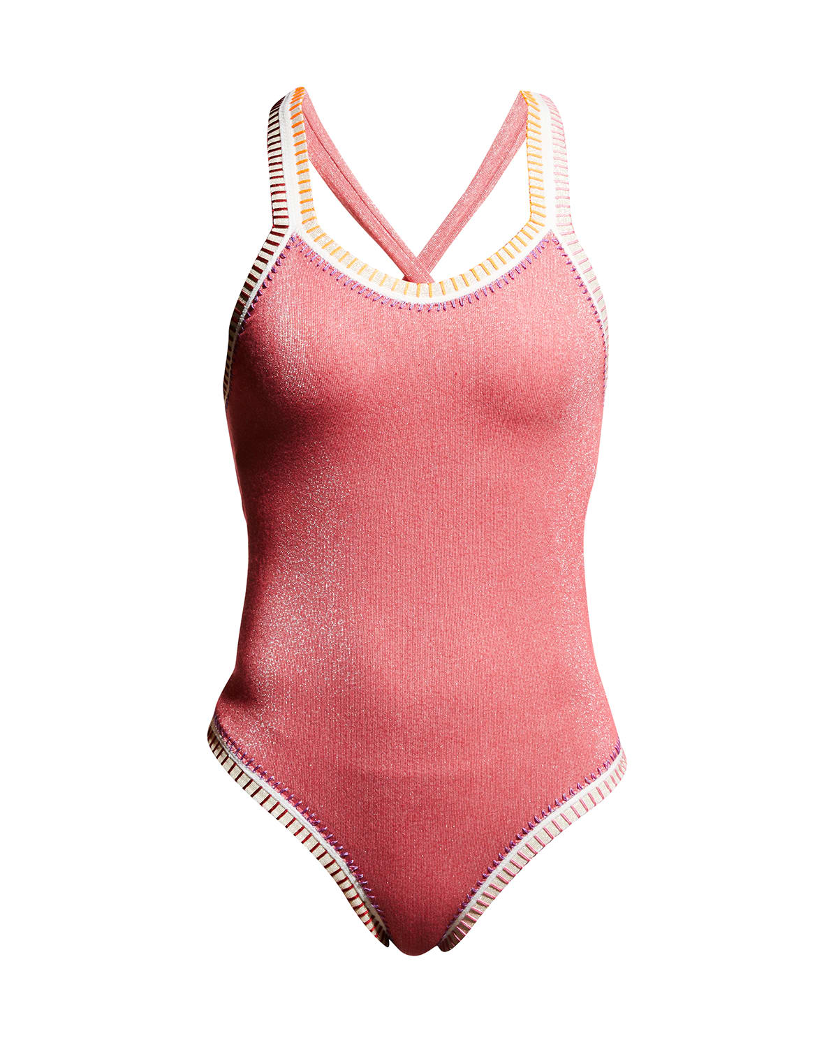 Platinum Inspired by Solange Ferrarini Stitch Trim Strappy Metallic One Piece Swimsuit Smart Closet
