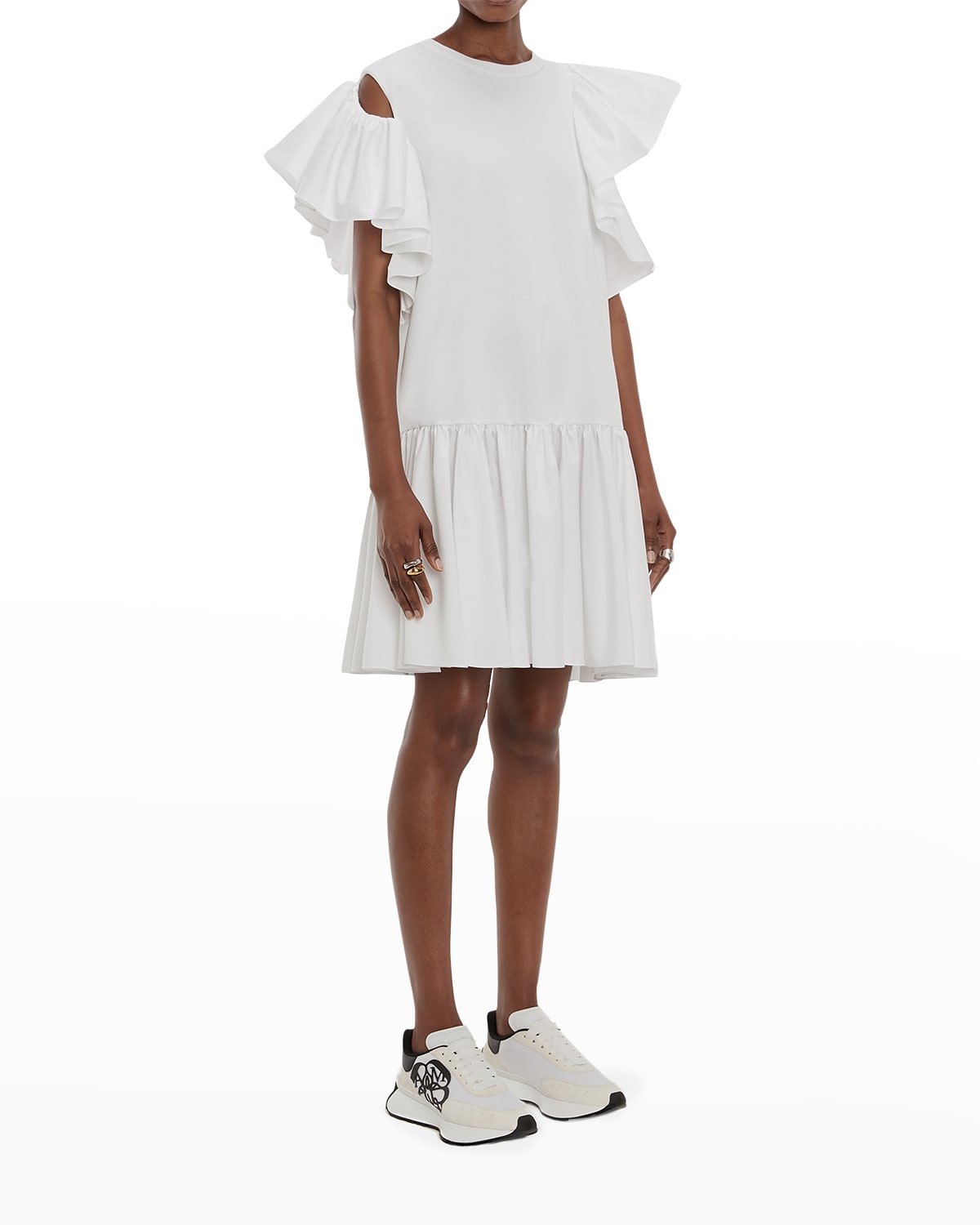 Alexander Mcqueen Ruffle Sleeve Shift Dress In White