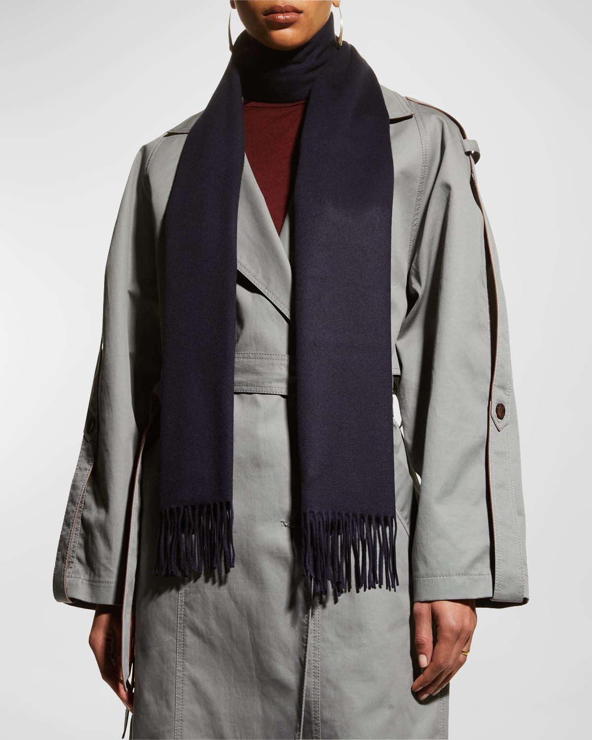 Johnstons Of Elgin Fringe Cashmere Scarf In Sd7330 Dark Navy