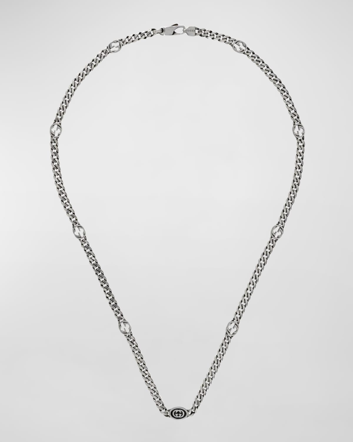Men's Enameled Interlocking G Sterling Silver Chain Necklace