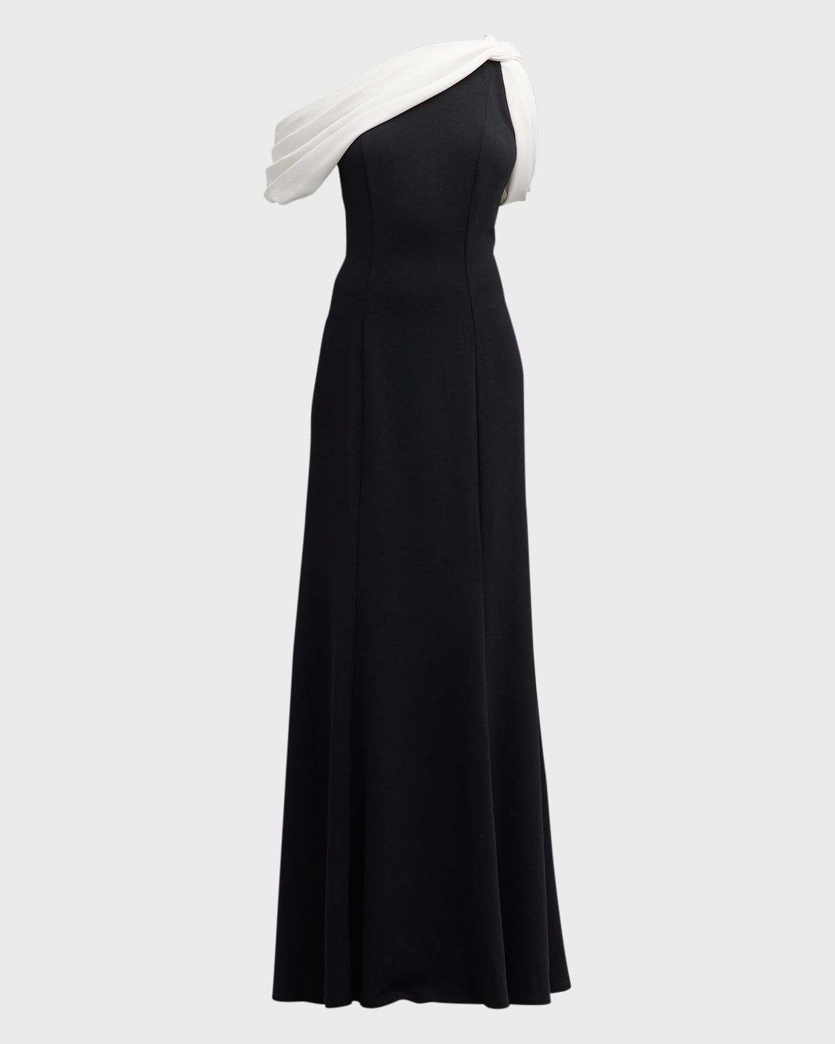 Tadashi Shoji Knotted One-shoulder Crepe Gown In Black / White