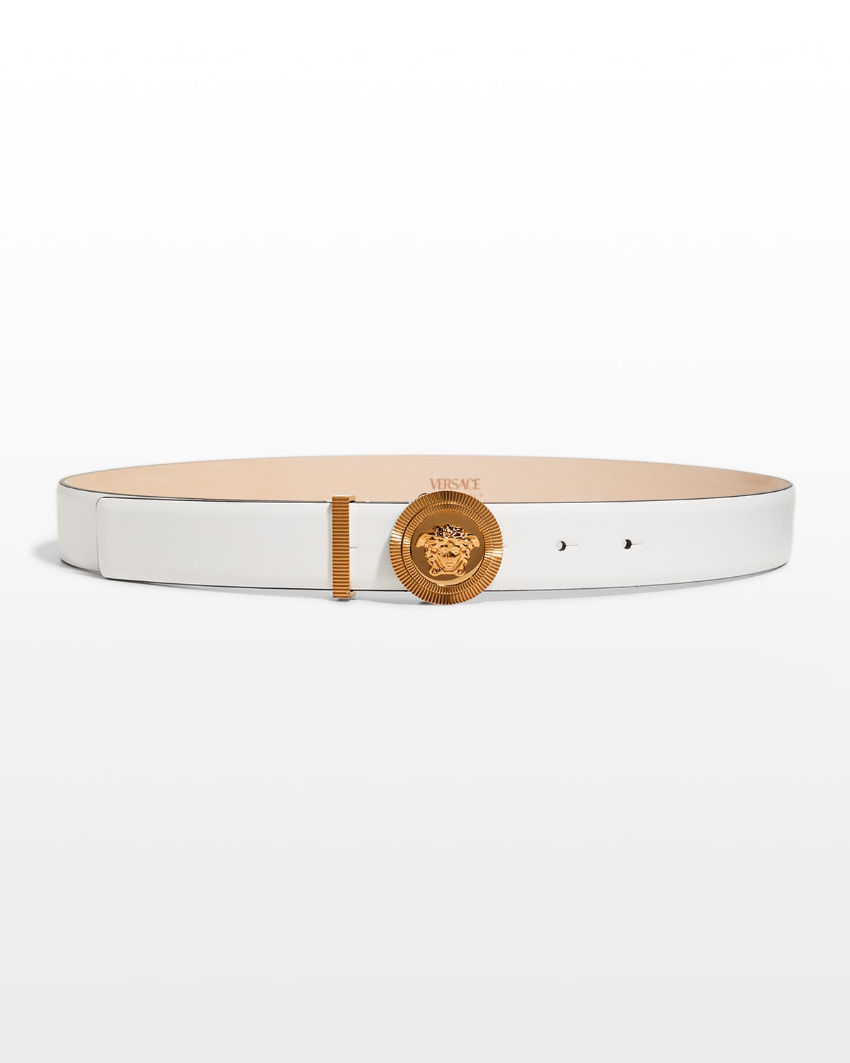 Versace Medusa Biggie Leather Belt In White