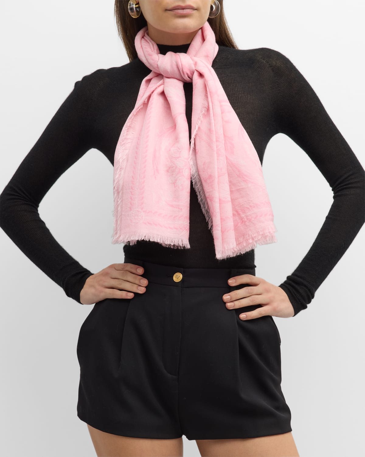 Versace Barocco-print Cashmere-blend Scarf In 5p950 Pale Pink