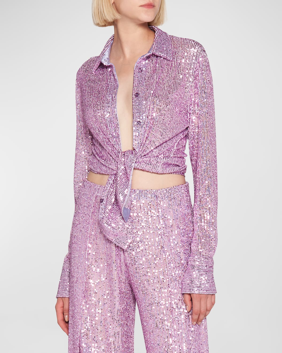 Tom Ford Sequin-embellished Long-sleeve Shirt In Lilac