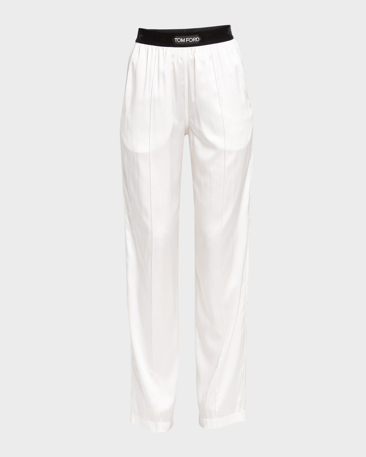 Tom Ford Logo-banded Silk Pj Pants In Plume