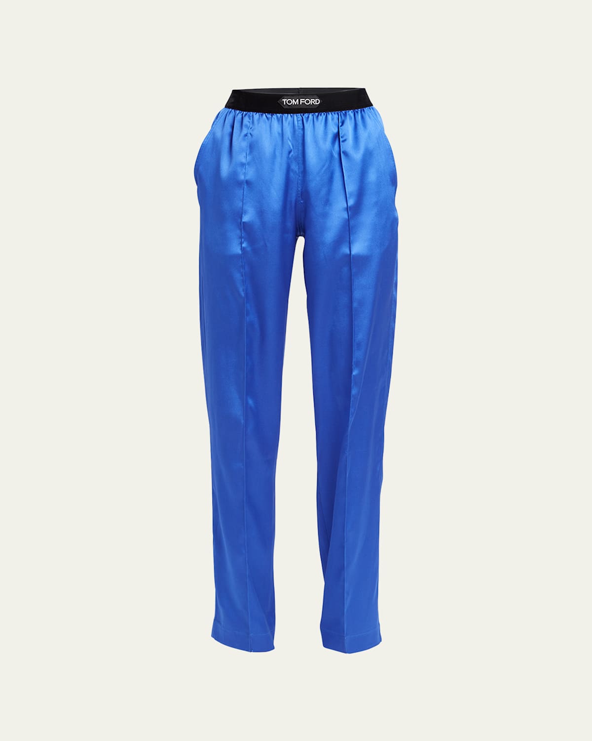 Shop Tom Ford Logo-banded Silk Pj Pants In Cobalt Blu