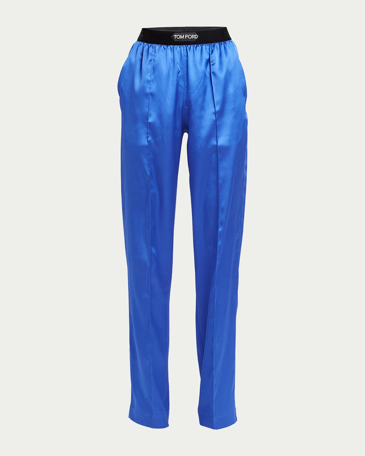 Tom Ford Logo-banded Silk Pj Pants In Cobalt Blu