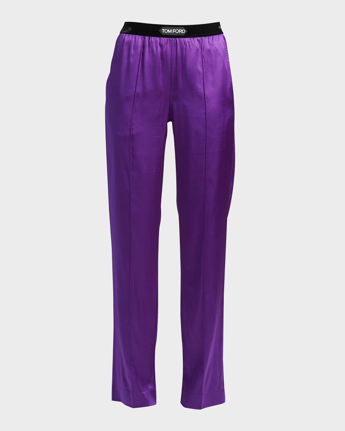 Tom Ford Velvet-trimmed Stretch-silk Satin Pants In Pale Parma
