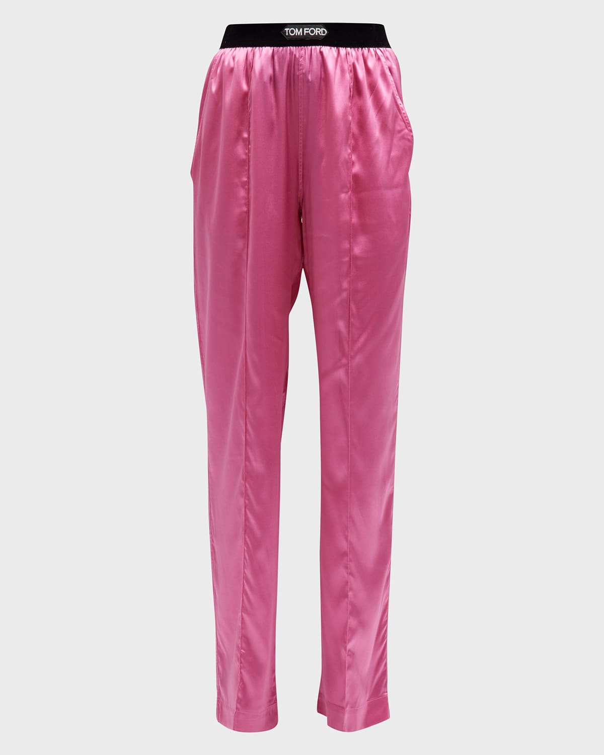 Tom Ford Jacquard-trimmed Stretch-silk Satin Wide-leg Pants In Rosebloom