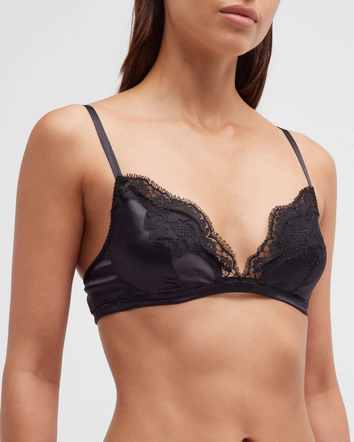 Dolce & Gabbana Satin Lace-trim Soft Triangle Bra In Nero