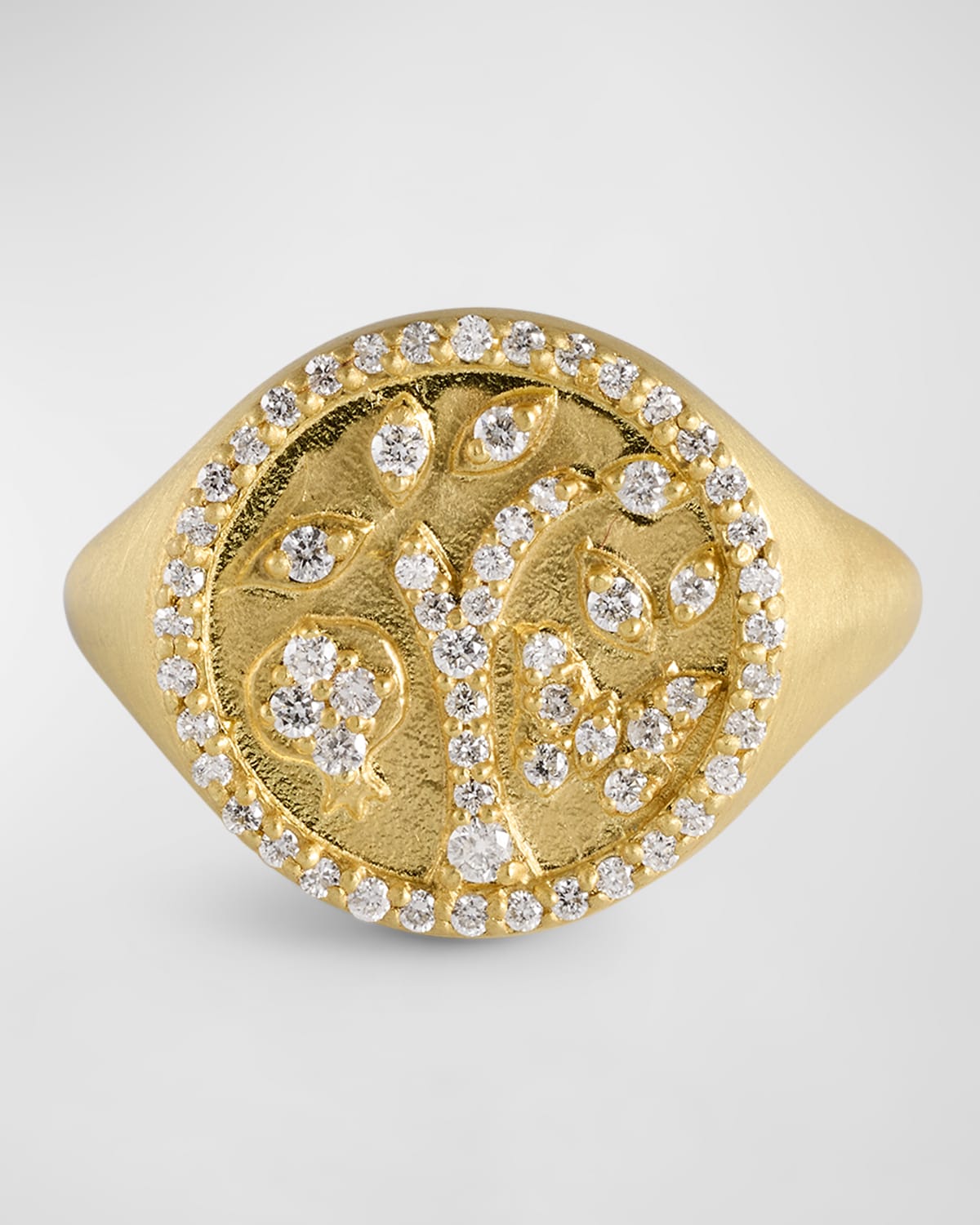 18k Yellow Gold Diamond Tree of Life Signet Ring, Size 6.5