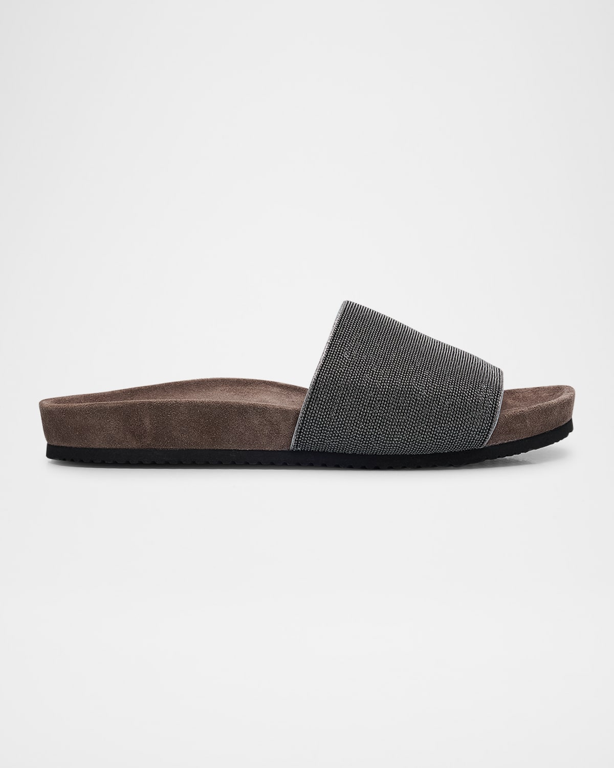 Brunello Cucinelli Monili Band Flat Pool Sandals In Ultrablack